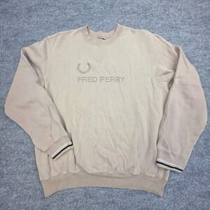 Fred Perry Sweatshirt Men's XL Beige Spellout Crew Neck Oversized *Mark